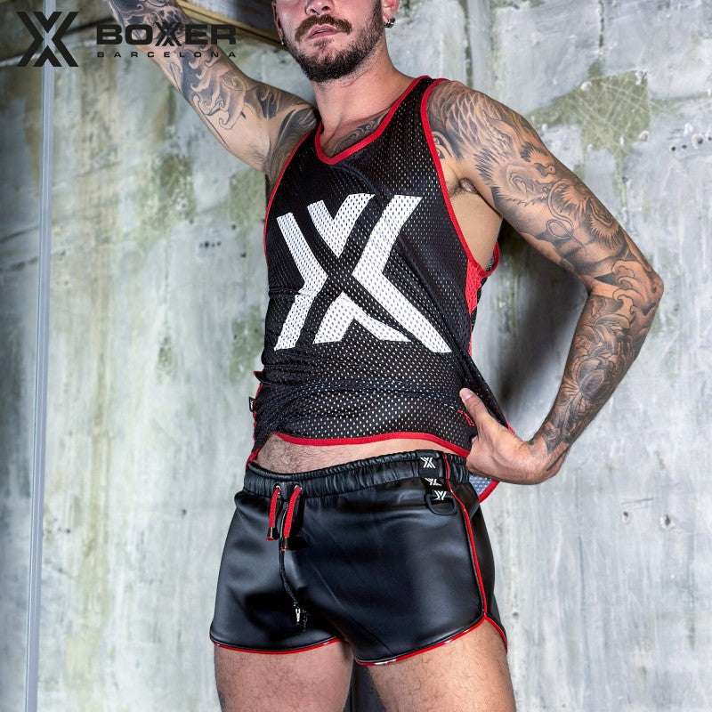 BOXER - New Gen Sexy Zipper Leatherette Shorts - Black/Red