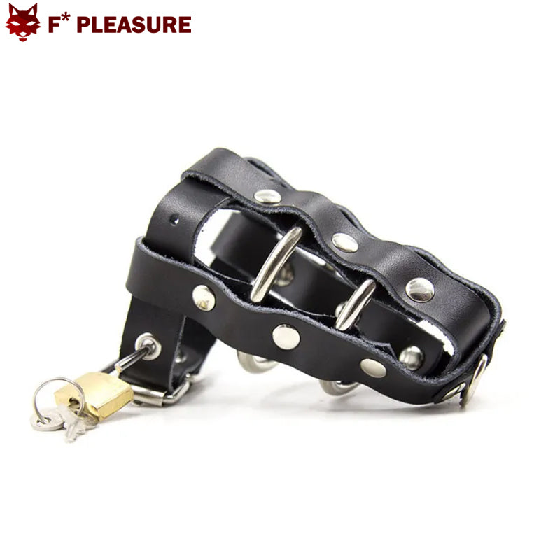 F* Pleasure - Leather Chastity Cage - Black (Size L)