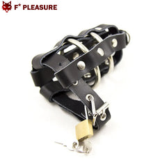 F* Pleasure - Leather Chastity Cage - Black (Size L)