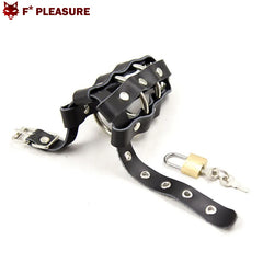 F* Pleasure - Leather Chastity Cage - Black (Size L)