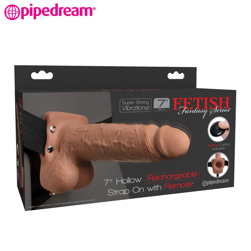 Pipedream  - Hollow Vibrating Strap On with Remote 7 Inch (18 cm) - Skin Caramel