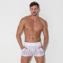 CODE 22 - Pinstripe Mesh Short - White