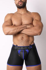 CELLBLOCK 13 - High Bar Reißverschluss Boxershorts aus Neopren mit abnehmbarem Beutel & Cock Ring - Blau