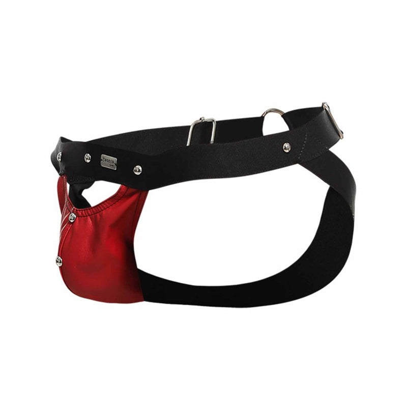 DNGEON Peakaboo Jock - Red Steel Faux Leather Jockstrap