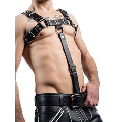 Mister B Leather Chest Harness Extension Strap Saddle With Cockring - Black