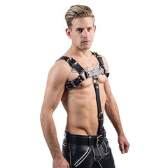 Mister B Leather Chest Harness Extension Strap Saddle With Cockring - Black