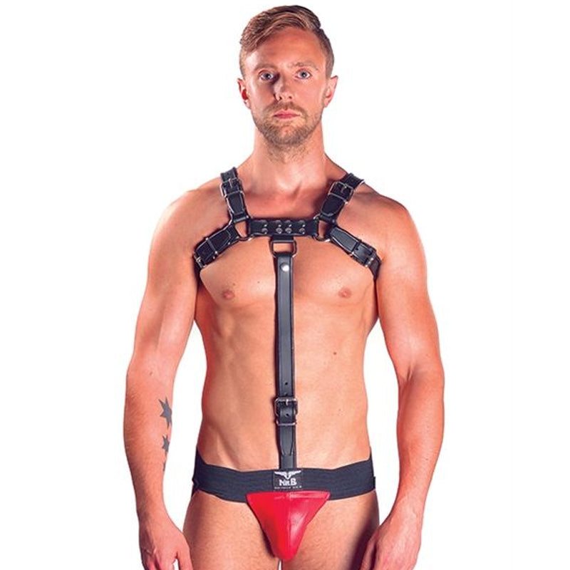 Mister B Leather Chest Harness Extension Strap With Cockring - Black