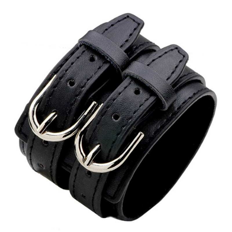 Schwarzes Lederarmband mit zwei Riemen