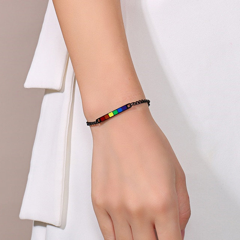 Pulsera Pride Negro Acero Inoxidable Esmalte Fino Negro