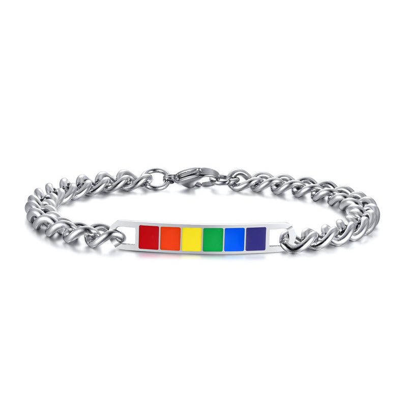 Pride Bracelet Black Stainless Steel Enamel Silver