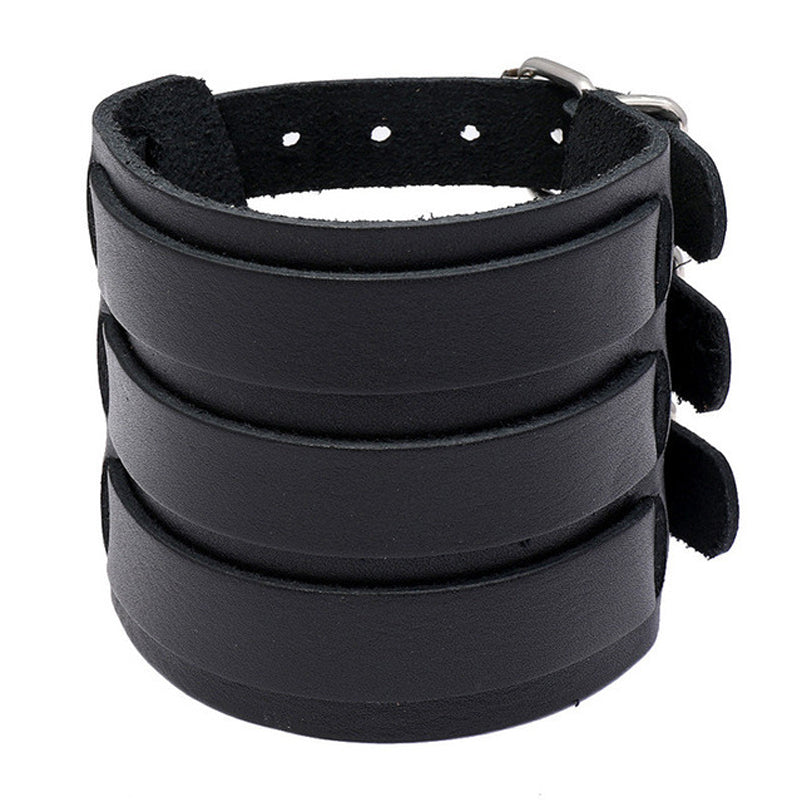 Schwarzes 3-Riemen breites Lederarmband