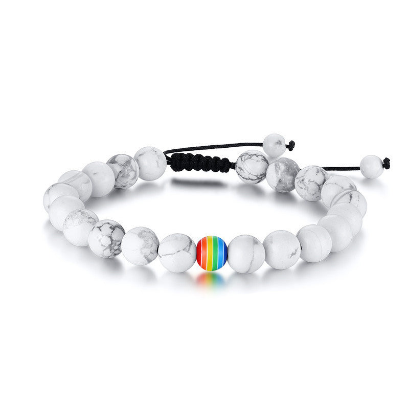 Pride Rainbow Bead Bracelet Natural Stone White