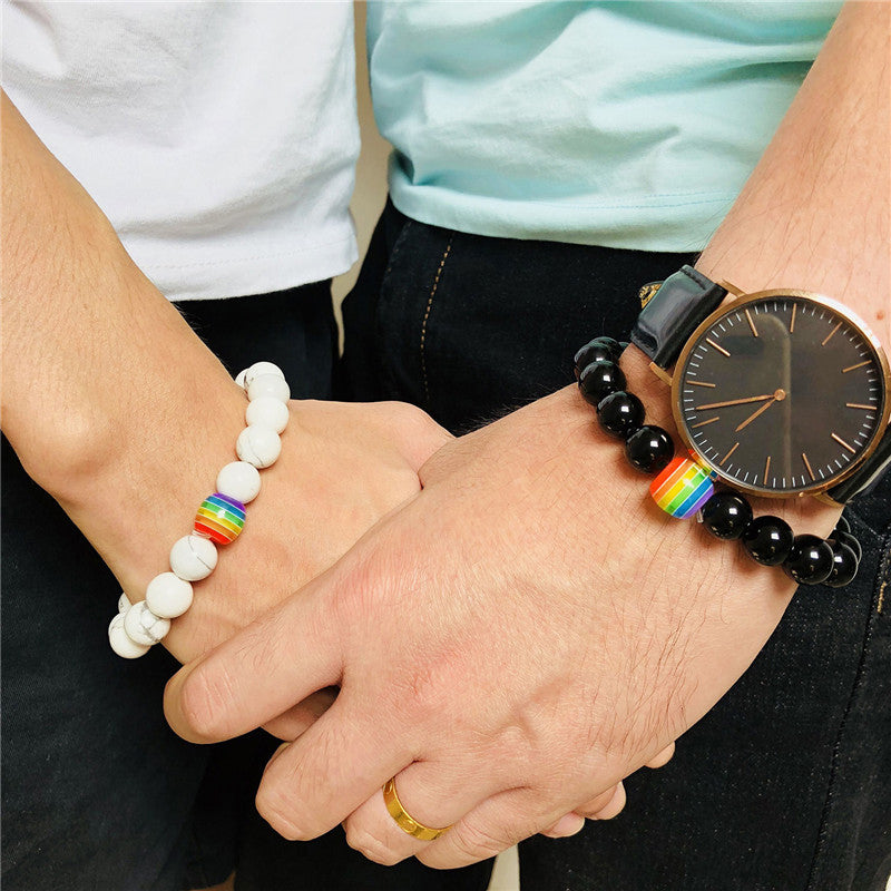 Pride Rainbow Bead Bracelet Natural Stone White