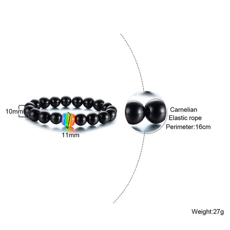 Pulsera de cuentas Pride Rainbow con piedra natural negra grande