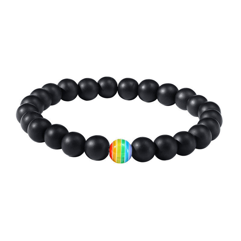 Pulsera de cuentas Pride Rainbow con piedra natural negra pequeña