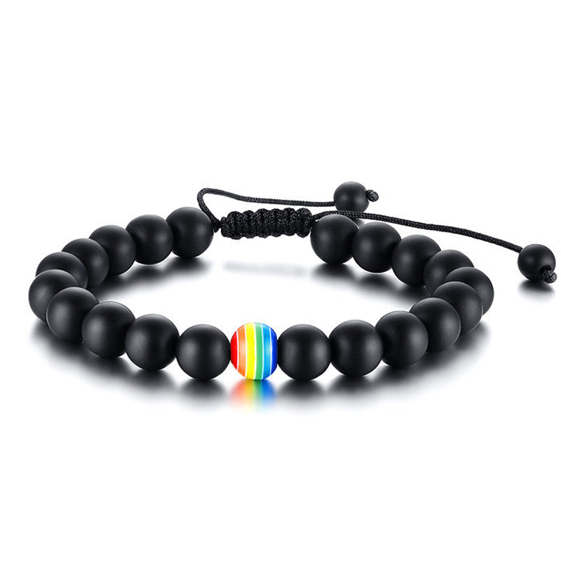 Pride Rainbow Bead Bracelet Natural Stone Black