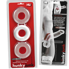 Hünkyjunk HUJ3 Cockring 3er-Pack - Weißes Eis+Klar