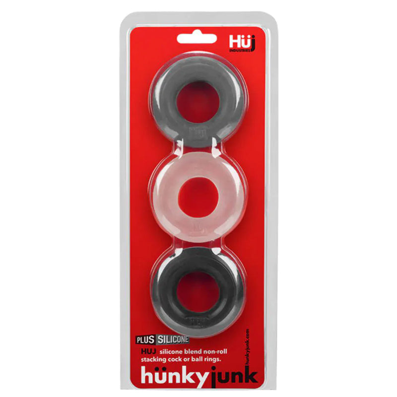 Hünkyjunk HUJ3 paquete de 3 anillos para el pene - alquitrán negro+hielo+piedra